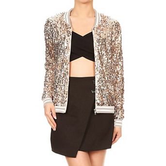 Women's Striped Metallic Sequin Varsity Jacket