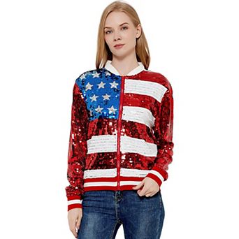 Women's Striped Metallic Sequin Varsity Jacket
