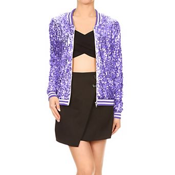 Women's Striped Metallic Sequin Varsity Jacket