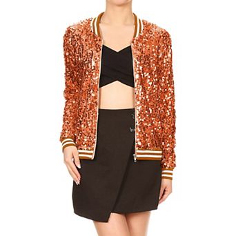 Women's Striped Metallic Sequin Varsity Jacket