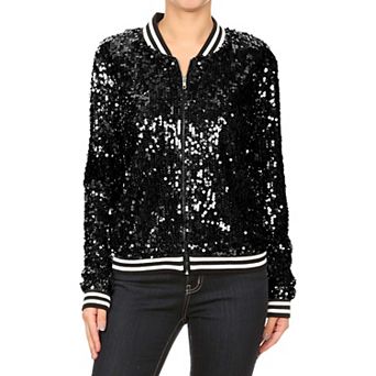 Women's Striped Metallic Sequin Varsity Jacket