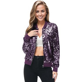 Women's Striped Metallic Sequin Varsity Jacket