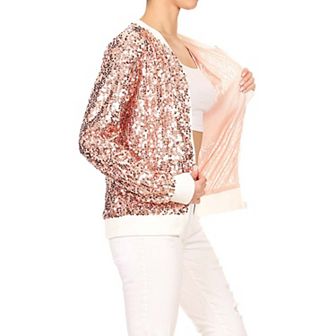 Women's Striped Metallic Sequin Varsity Jacket