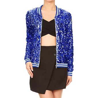 Women's Striped Metallic Sequin Varsity Jacket