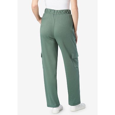 Women's Knit Straight Leg Pull-On Cargo Pants With Patch Pockets