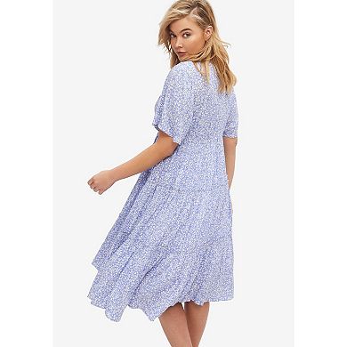 ellos Plus Size Tiered Midi Dress With Surplice Neckline