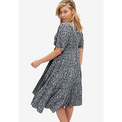Ellos Plus Size Tiered Midi Dress With Surplice Neckline