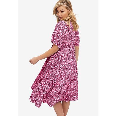 Ellos Plus Size Tiered Midi Dress With Surplice Neckline