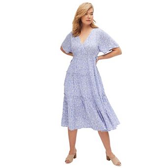 ellos Plus Size Tiered Midi Dress With Surplice Neckline