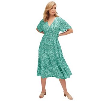 ellos Plus Size Tiered Midi Dress With Surplice Neckline