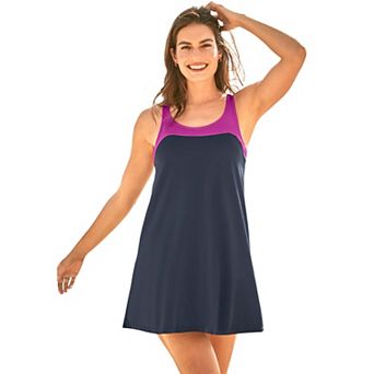 Swim 365 Women's Plus Size Two-Piece Colorblock Swim Dress