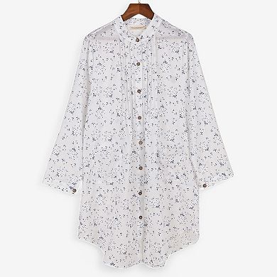 Women's Shirts Casual Loose Long Sleeve Button Down Floral Print Hollow Blouse Tops
