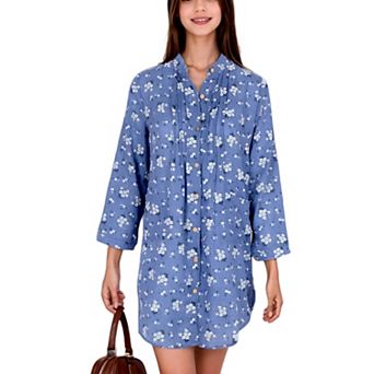 Women's Shirts Casual Loose Long Sleeve Button Down Floral Print Hollow Blouse Tops