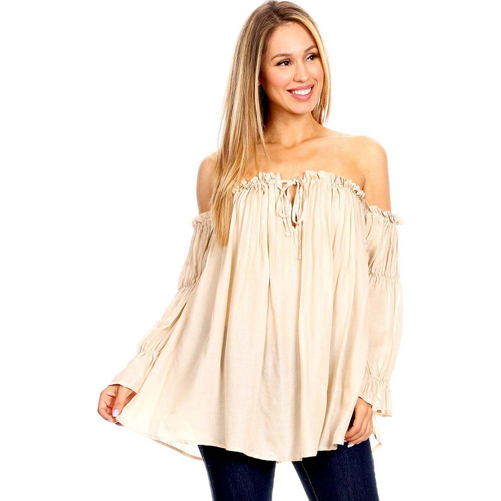 Semi Sheer Boho Peasant Off the Shoulder Top