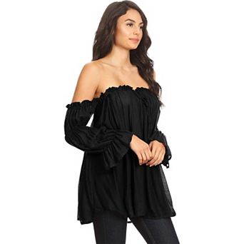 Women's Semi Sheer Boho Peasant Off The Shoulder Casual Top