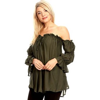Women's Semi Sheer Boho Peasant Off The Shoulder Casual Top