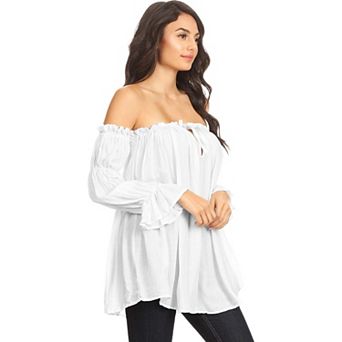 Women's Semi Sheer Boho Peasant Off The Shoulder Casual Top