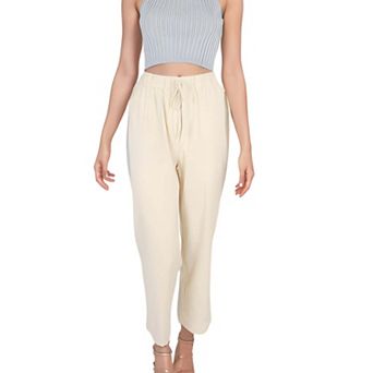 Women's Solid Linen Cropped Pants Loose Drawstring Trousers With 4 Pockets