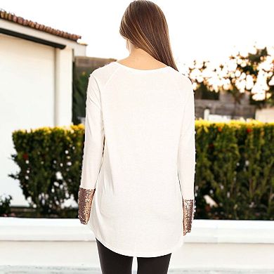 Women's Sequin Sparkle Long Sleeve Cuff Top