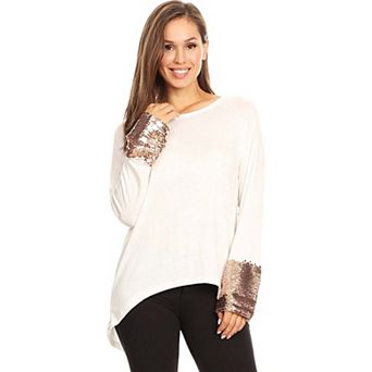 Women's Sequin Sparkle Long Sleeve Cuff Top