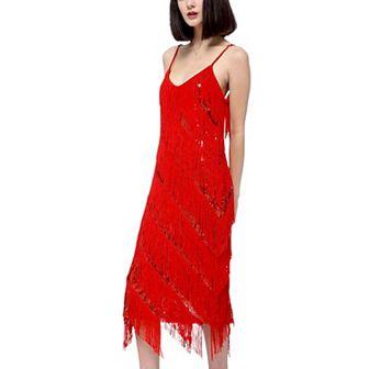 Women's Sequin Fringe Party Midi Dress