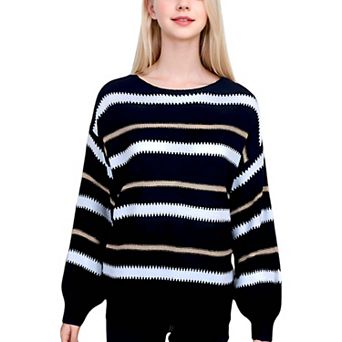Women's Sweaters Long Sleeve Crew Striped Oversized Knitted Pullover Tops