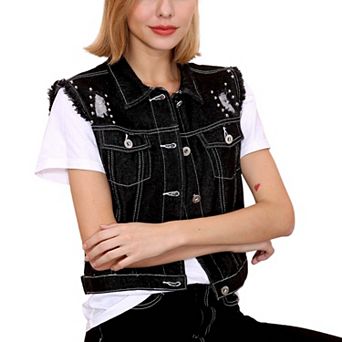 Women's Sleeveless Distressed Denim Jean Jacket Vest
