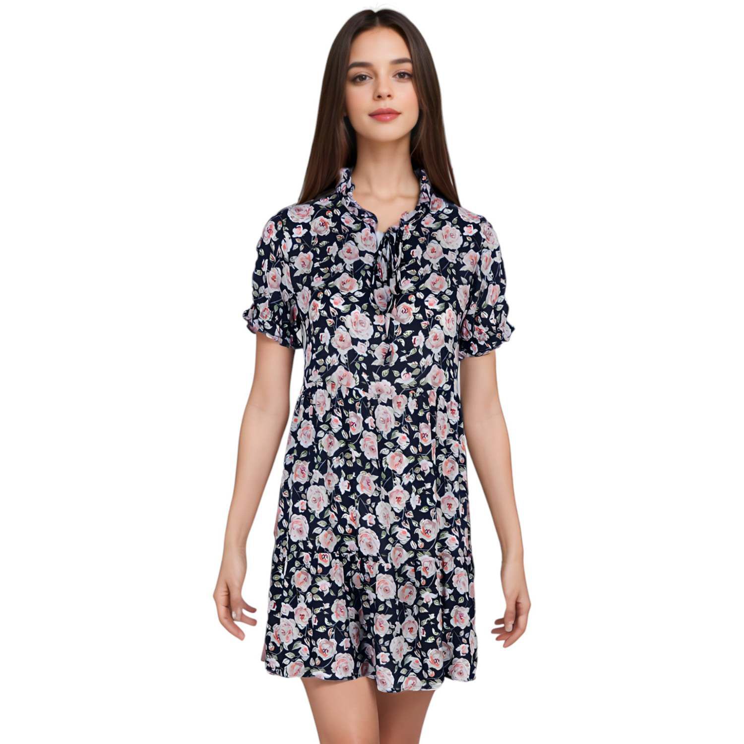 Lulus Boho Summer Dresses Women's Boho Print Ruffle Dress  Flowy Summer  Dress With Crew Neck, Short Sleeves, Perfect For Beach & Vacation Ruffle  Hem Knee Length Dress