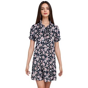 Women's Summer Dress Boho Ruffle Sleeve Floral Print Tie Neck Sun Dress