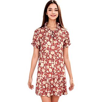 Women's Summer Dress Boho Ruffle Sleeve Floral Print Tie Neck Sun Dress