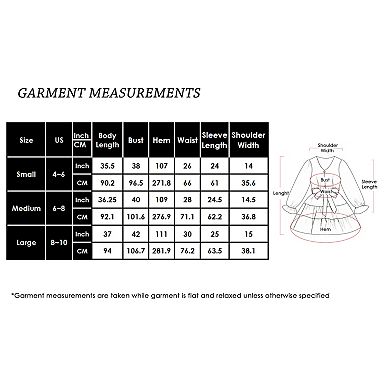 Women's Ruffle Chiffon V-neck Long Elastic Bell Sleeves Belted Midi Flowy Swing Skater Dress
