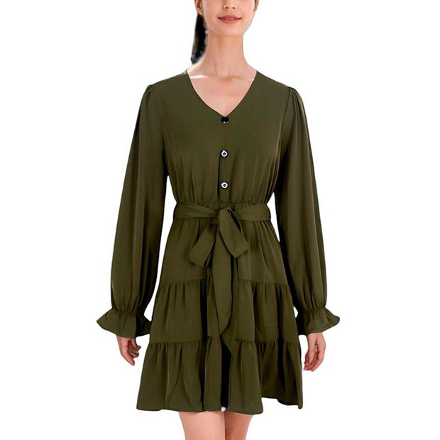 knee length dresses for ladies Chiffon Ruffle Ruched Bust Midi Dress main image 0