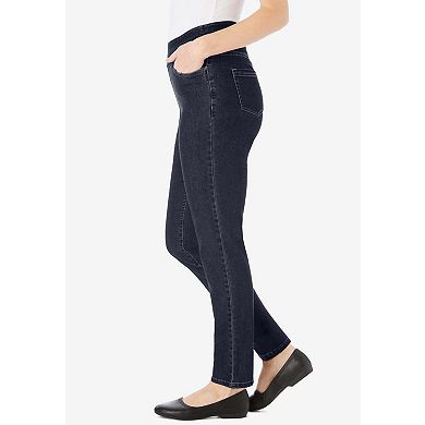 Woman Within Plus Size Petite Flex Pull-On Straight-Leg Gap-Free Stretch Denim Jeans
