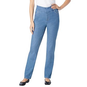 Woman Within Plus Size Petite Pull-On Straight-Leg Gap-Free Stretch Denim Jeans