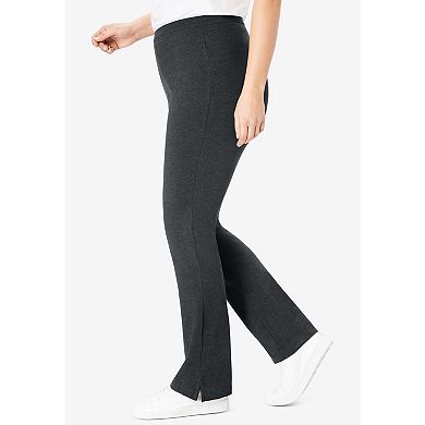 Woman Within Plus Size Stretch-Cotton Knit Pull-On Bootcut Leggings