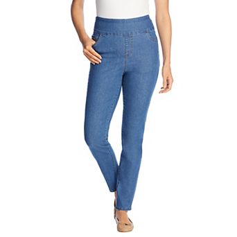 Woman Within Plus Size Slim-Leg Pull-On Gap-Free Stretch-Denim Jeans