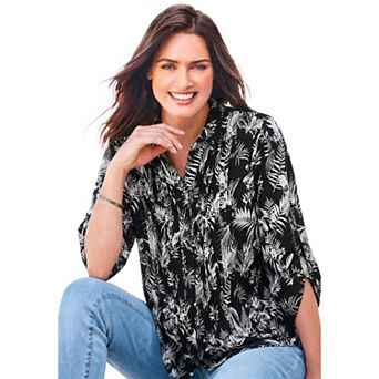 Woman Within Plus Size Pintucked Button Down Gauze Shirt