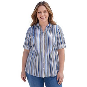 Woman Within Plus Size Pintucked Button Down Gauze Shirt