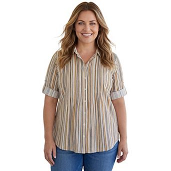 Woman Within Plus Size Pintucked Button Down Gauze Shirt