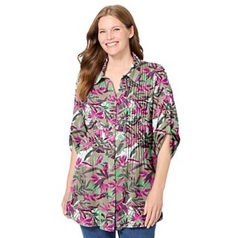 Woman Within Plus Size Pintucked Button Down Gauze Shirt