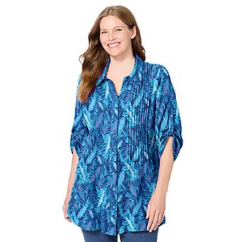 Woman Within Plus Size Pintucked Button Down Gauze Shirt
