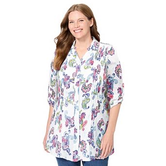 Woman Within Plus Size Pintucked Button Down Gauze Shirt
