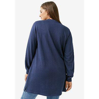 ellos Plus Size Zip Pocket French Terry Sweatshirt Tunic