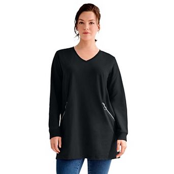 Ellos Plus Size Zip Pocket French Terry Sweatshirt Tunic