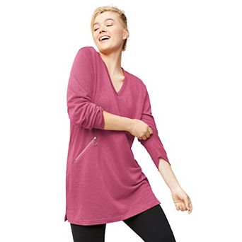 ellos Plus Size Zip Pocket French Terry Sweatshirt Tunic