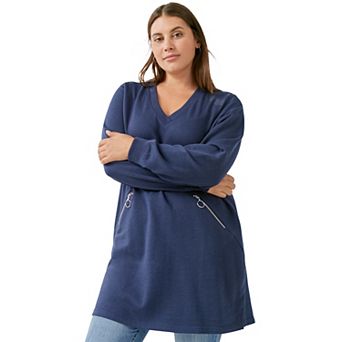 ellos Plus Size Zip Pocket French Terry Sweatshirt Tunic