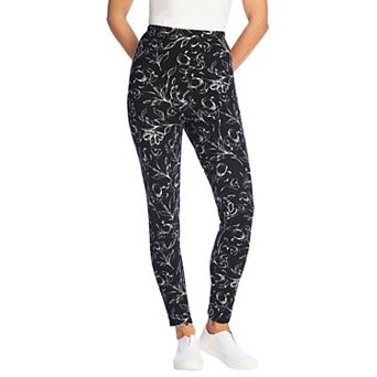 Woman Within Plus Size Petite Stretch-Cotton Knit Pull-On Printed Leggings