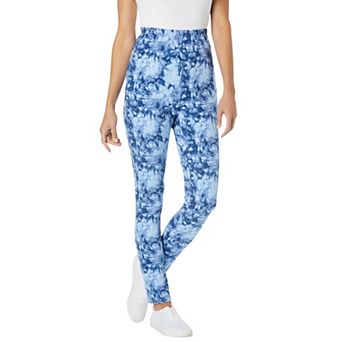 Woman Within Plus Size Petite Stretch-Cotton Knit Pull-On Printed Leggings