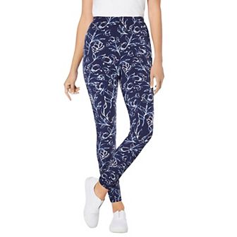 Woman Within Plus Size Petite Stretch-Cotton Knit Pull-On Printed Leggings