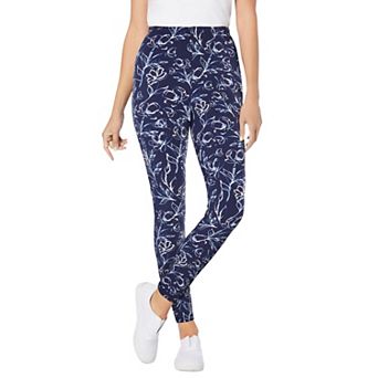 Woman Within Plus Size Petite Stretch-Cotton Knit Pull-On Printed Leggings